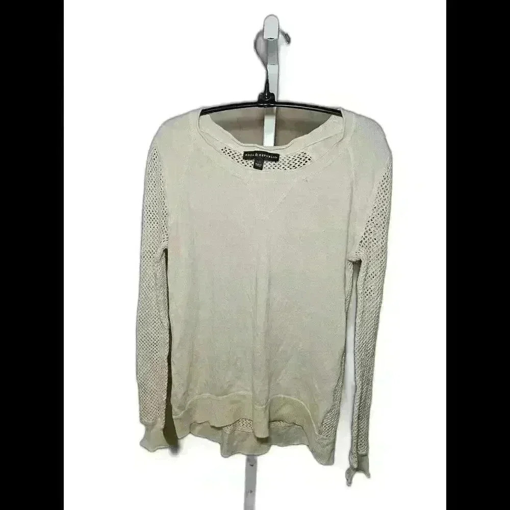 Stylish Cream Long Sleeve Sweater with Mesh Detailing
